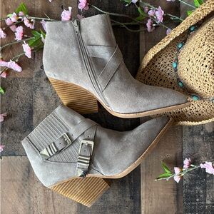 Jeffrey Campbell Texan Ankle Western Style Bootie in Taupe Suede Tan Brown Sz 10